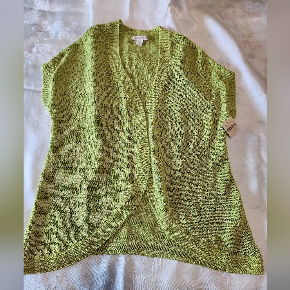 Beautiful Peridot Coldwater Creek Cutaway Cardi Sz L New